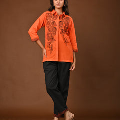 Elegant Orange Embroidered Co-Ord Set for Contemporary Festive Look