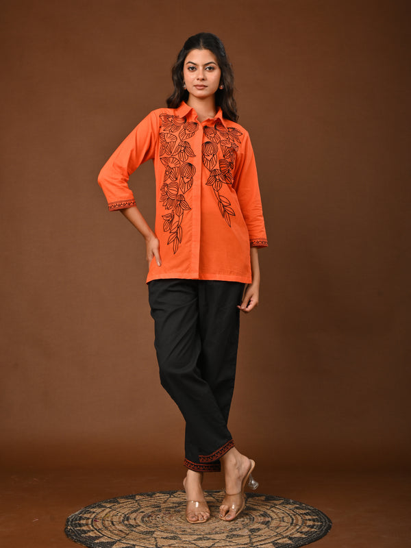 Elegant Orange Embroidered Co-Ord Set for Contemporary Festive Look