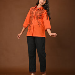 Elegant Orange Embroidered Co-Ord Set for Contemporary Festive Look