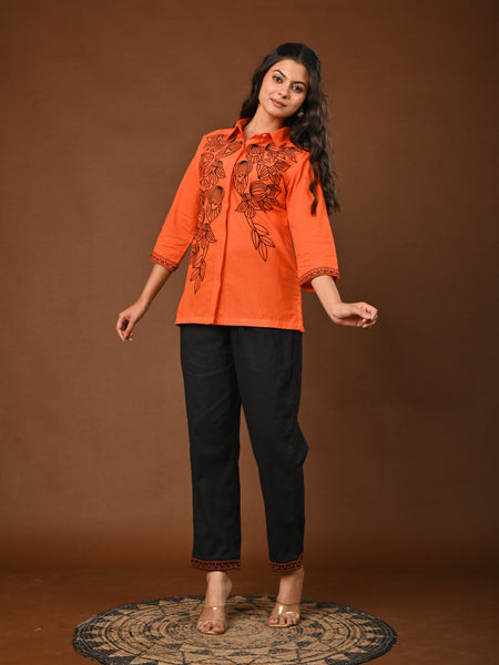 Elegant Orange Embroidered Co-Ord Set for Contemporary Festive Look