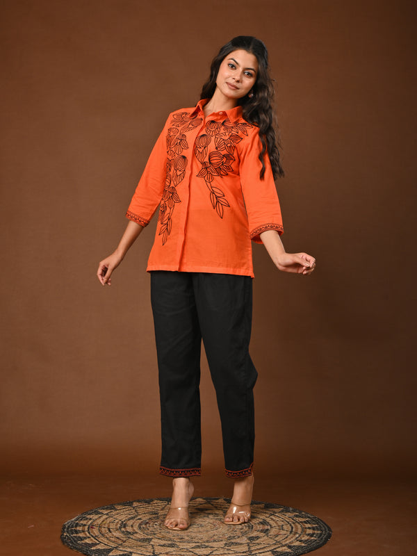 Elegant Orange Embroidered Co-Ord Set for Contemporary Festive Look