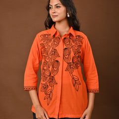 Elegant Orange Embroidered Co-Ord Set for Contemporary Festive Look
