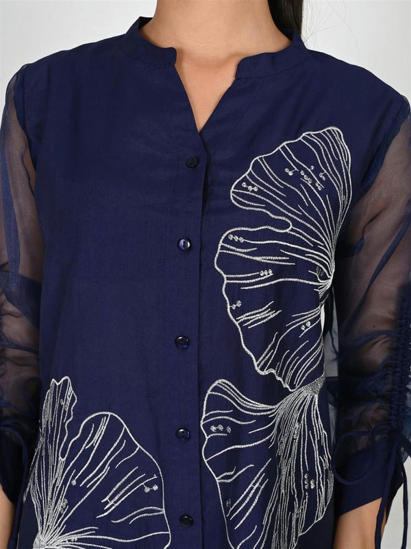 Designer Navy Blue Embroidered Co-Ord Set