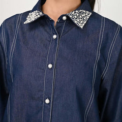 Viscose Navy Blue Embroidered Co Ord Set