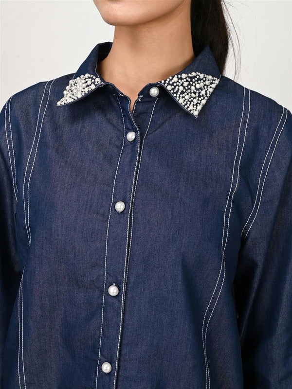 Viscose Navy Blue Embroidered Co Ord Set