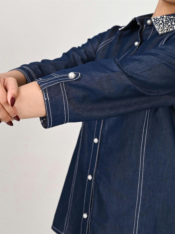 Viscose Navy Blue Embroidered Co Ord Set