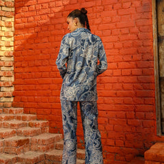 Blue Printed Blazer Co-ord Set