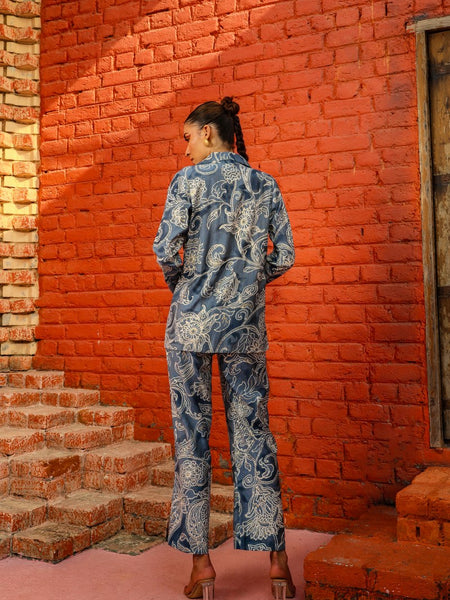 Blue Printed Blazer Co-ord Set