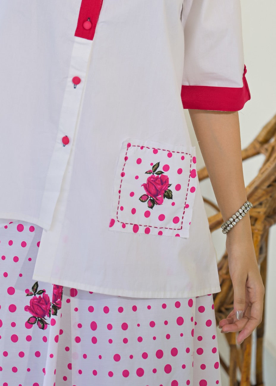 White and Pink Floral Shirt Palazzo Co-ord Set