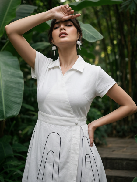 Classic White Elegant Fit and Flare Dress