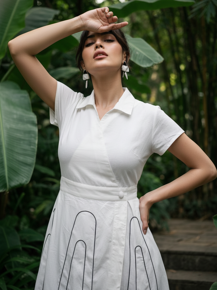 Classic White Elegant Fit and Flare Dress