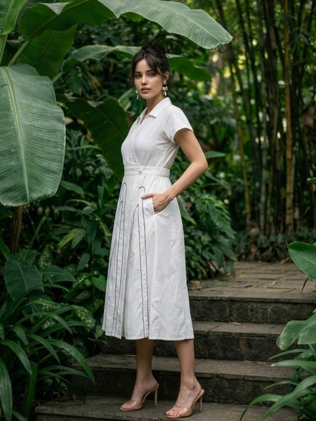 Classic White Elegant Fit and Flare Dress