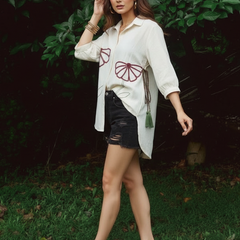 Elegant Cream Abstract Floral Casual Shirt