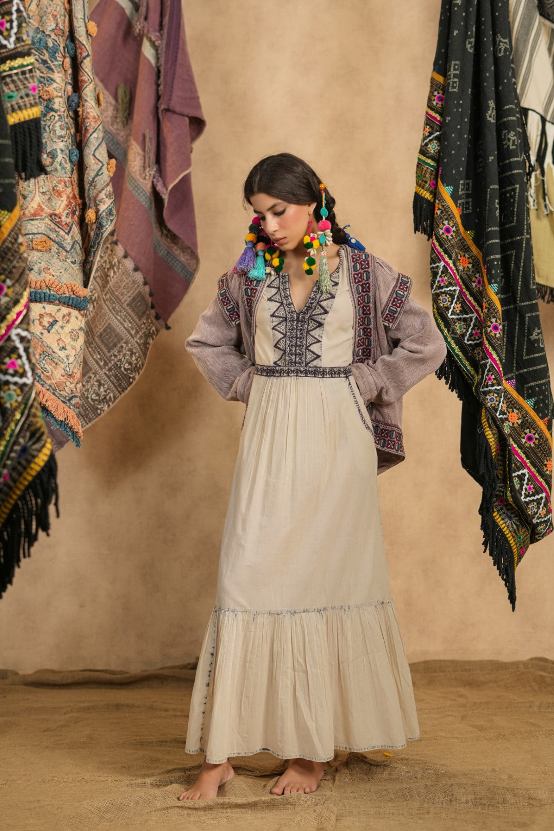 Vintage Mauve Geometric Embroidered Wrap Jacket