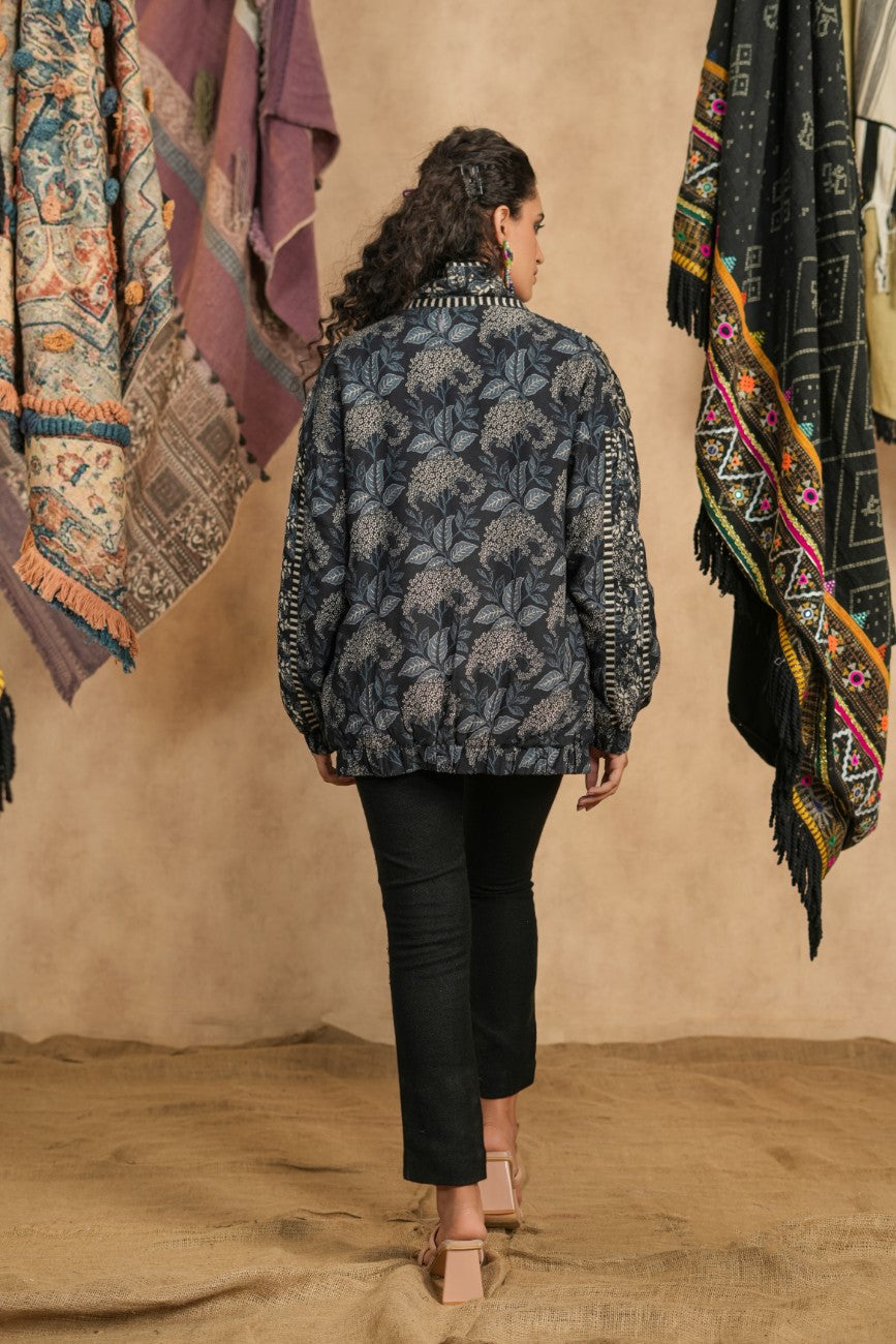 Black Paisley Print Hooded Jacket