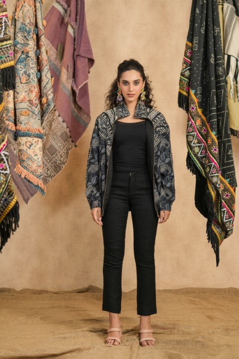 Black Paisley Print Hooded Jacket