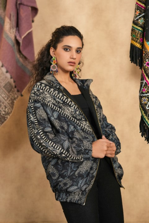 Black Paisley Print Hooded Jacket