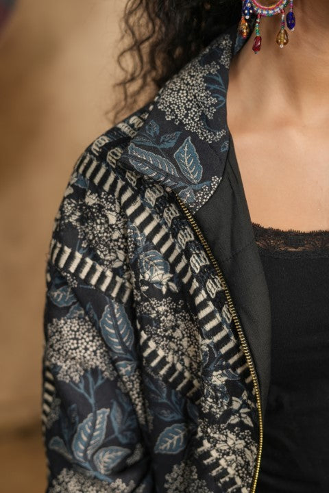 Black Paisley Print Hooded Jacket