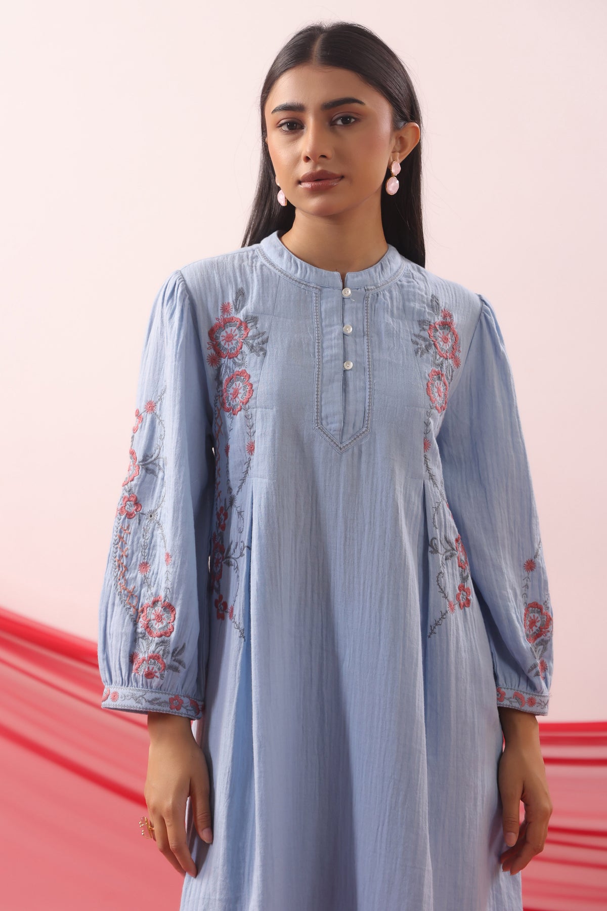 Powder Blue Floral Embroidered Kurta Co-ord Set