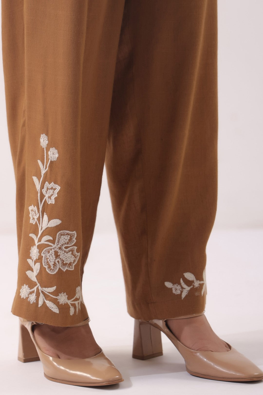 Cinnamon Brown Botanical Embroidered Shirt Co-ord Set