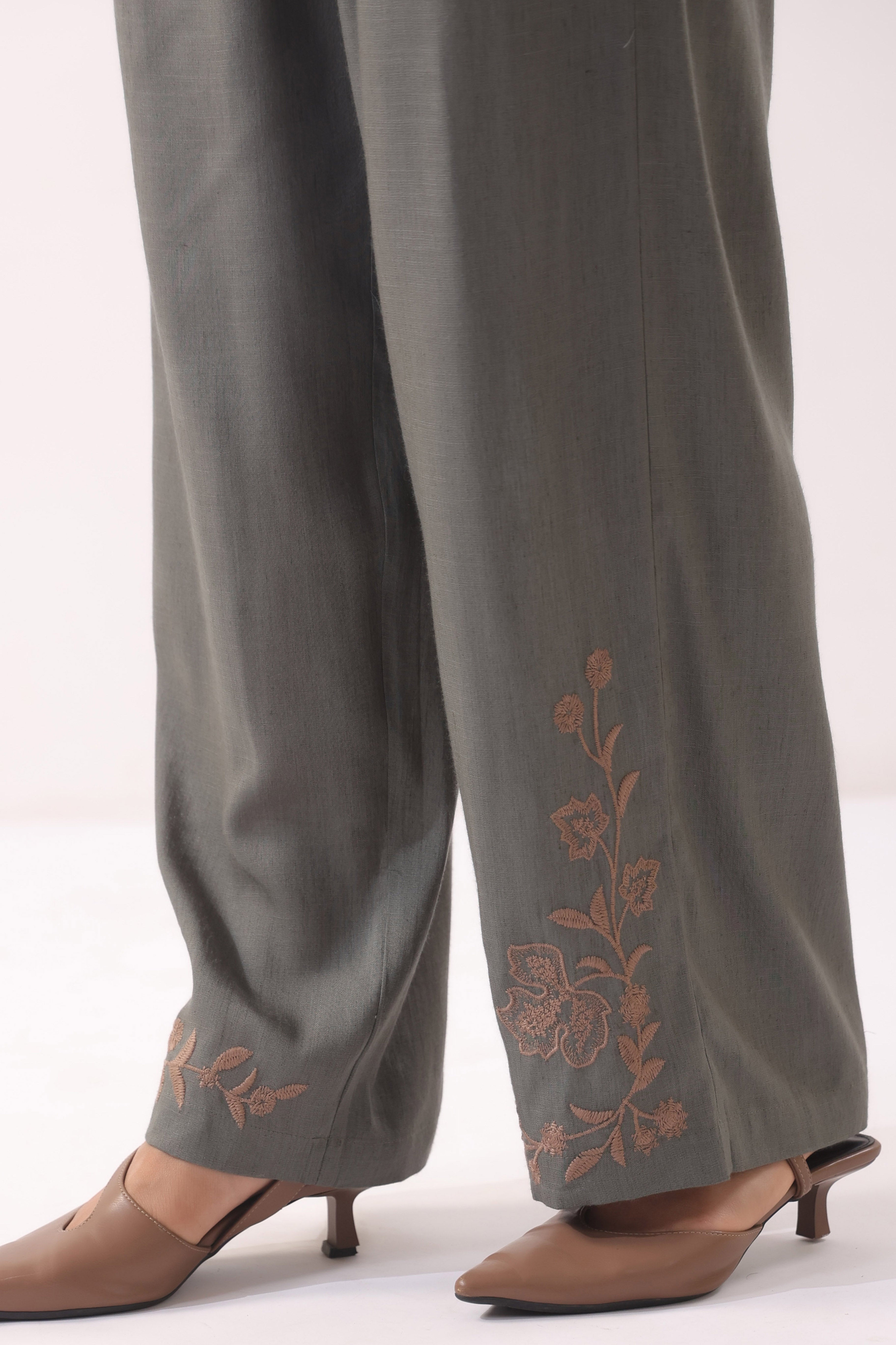 Slate Grey Botanical Embroidered Wide-Leg Co-ord Set