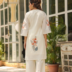 Elegant White Linen Printed Co-ord Set with Floral Design