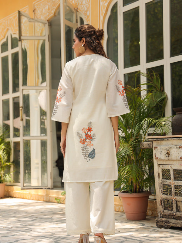 Elegant White Linen Printed Co-ord Set with Floral Design