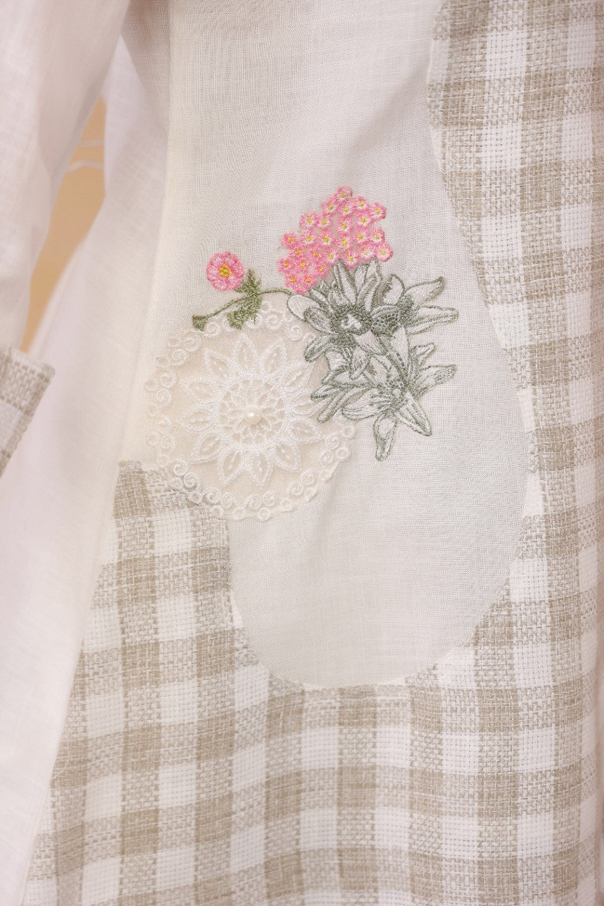 Off-White Linen Checked Tunic and Trousers Co-Ord Set