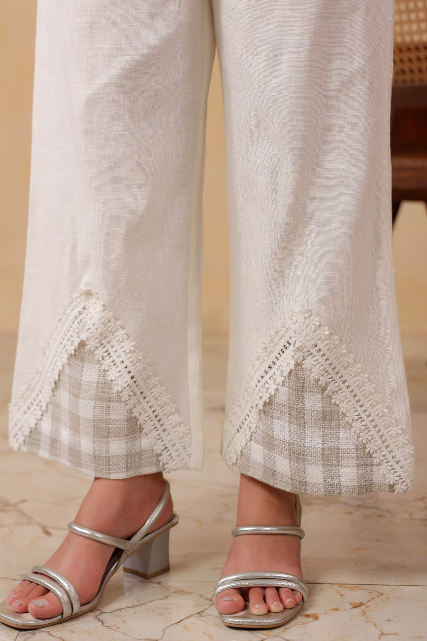 Off-White Linen Checked Tunic and Trousers Co-Ord Set