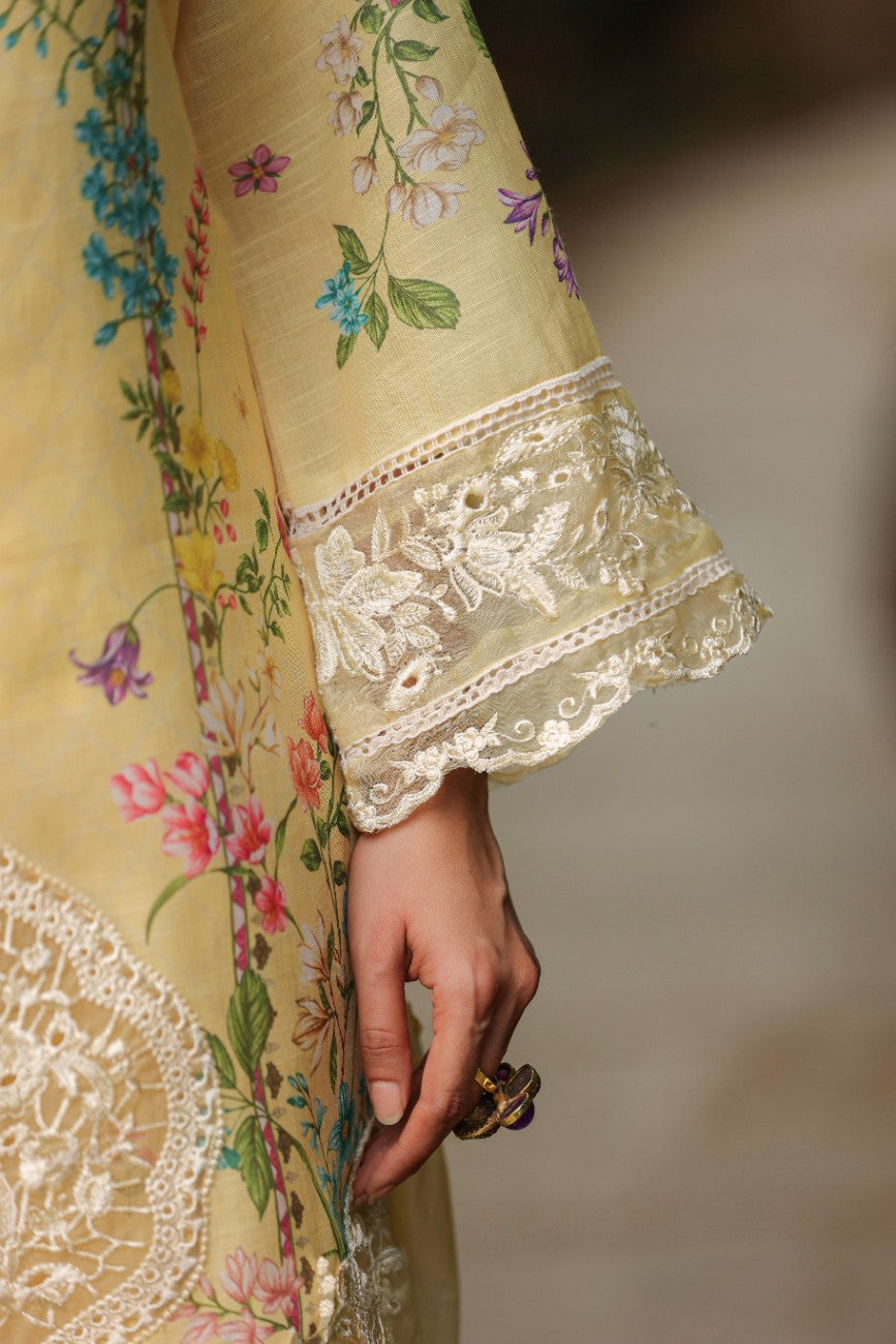 Sunshine Yellow Embroidered Floral Suit With Silk Palazzo