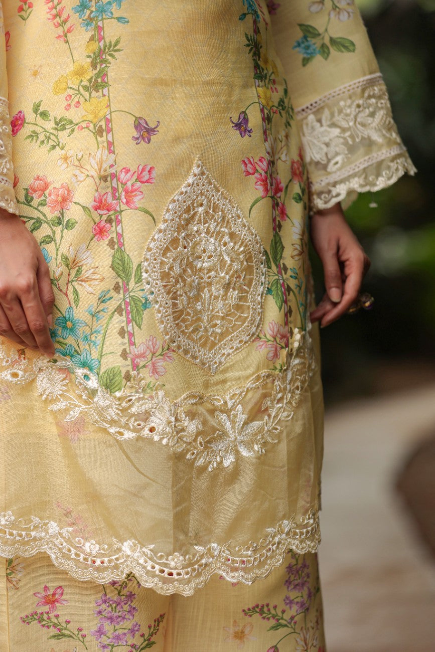Sunshine Yellow Embroidered Floral Suit With Silk Palazzo