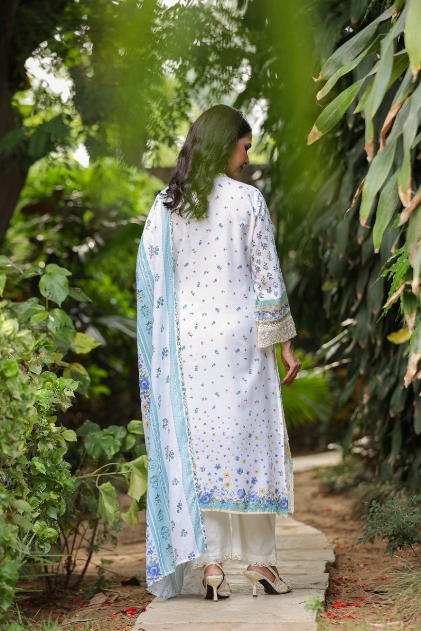 Off White Floral Embroidered Silk Suit Dupatta Set