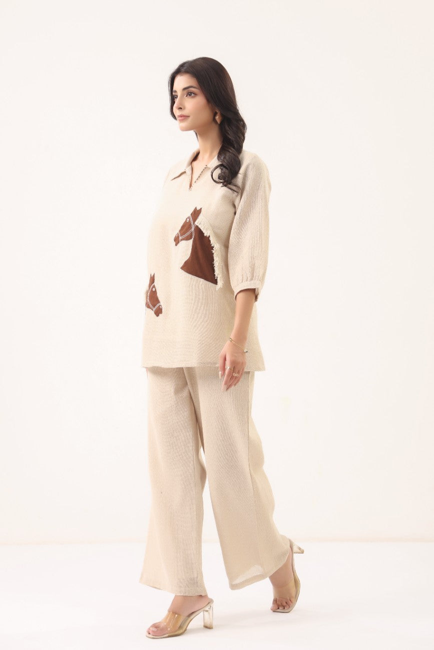 Women Beige Horse Print Comfort Fit Co-ord Set