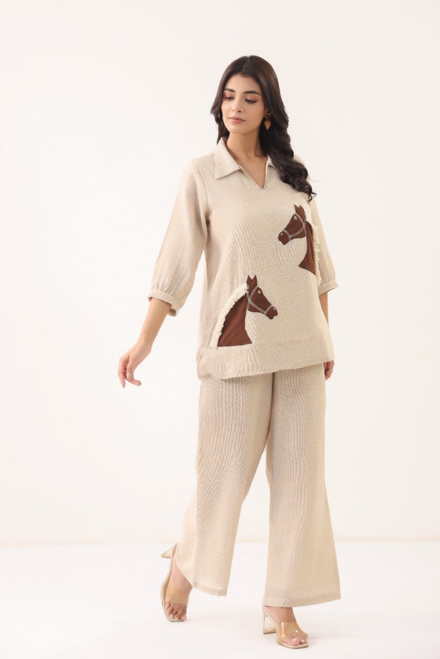 Women Beige Horse Print Comfort Fit Co-ord Set