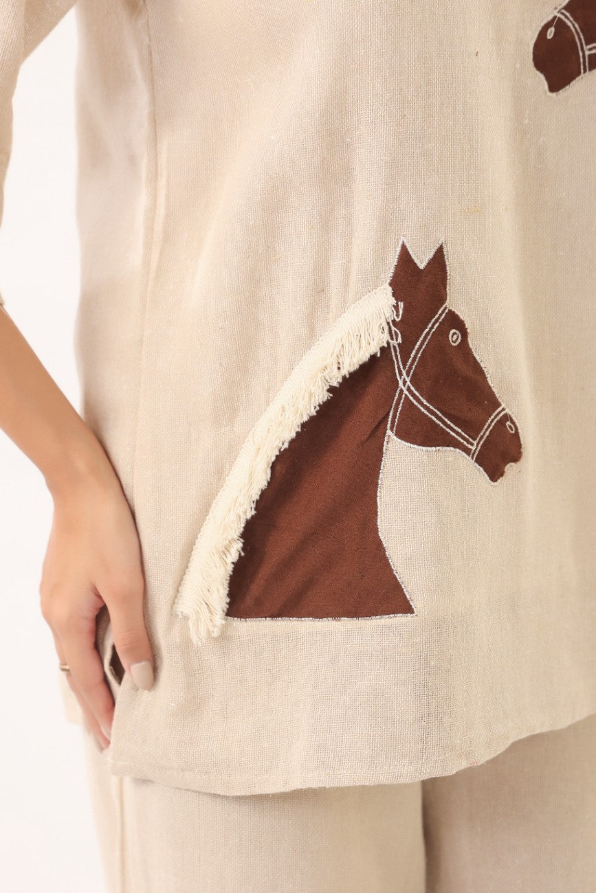 Women Beige Horse Print Comfort Fit Co-ord Set