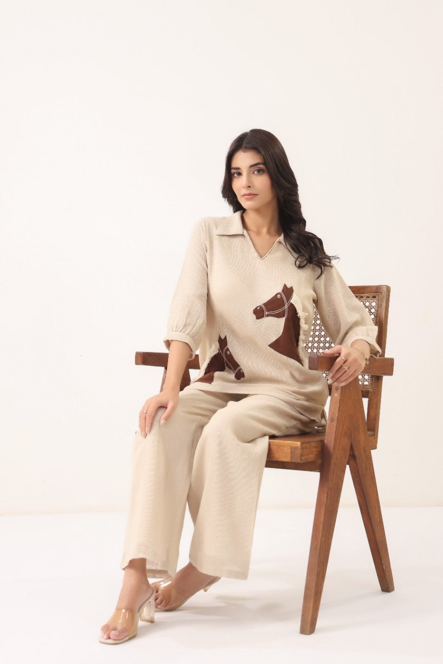 Women Beige Horse Print Comfort Fit Co-ord Set
