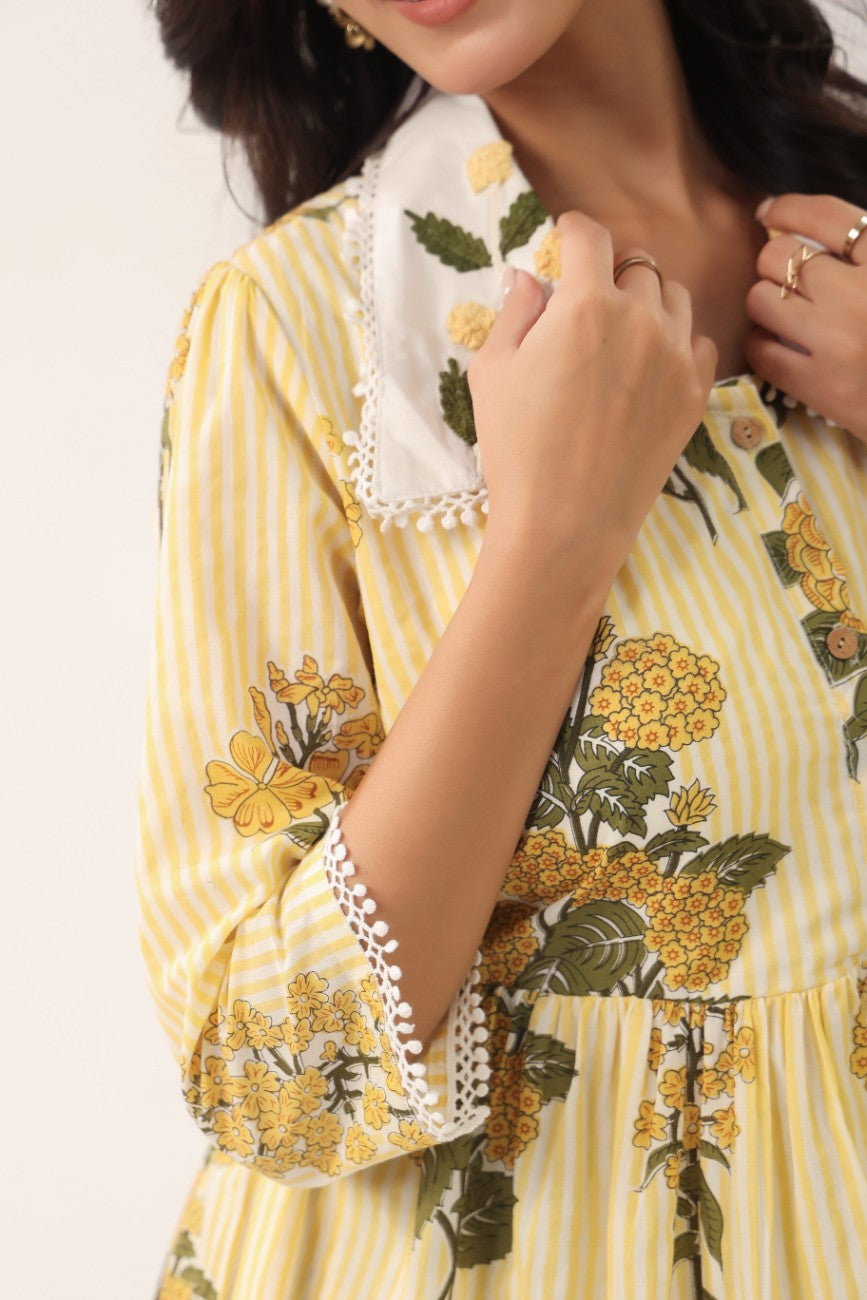 Women Yellow Floral Printed A-Line Midi Dress