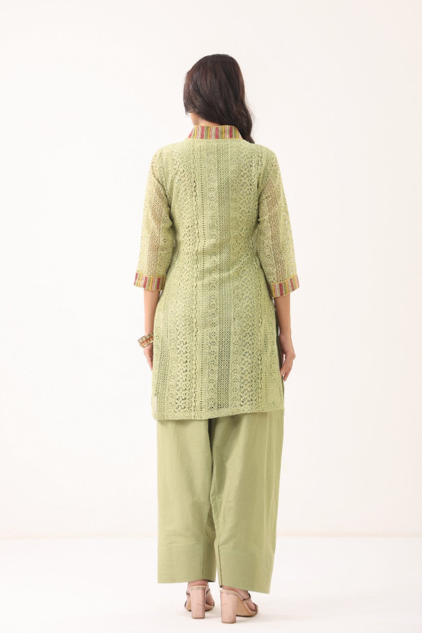 Women Green Floral Printed Straight Kurta with Pants Set