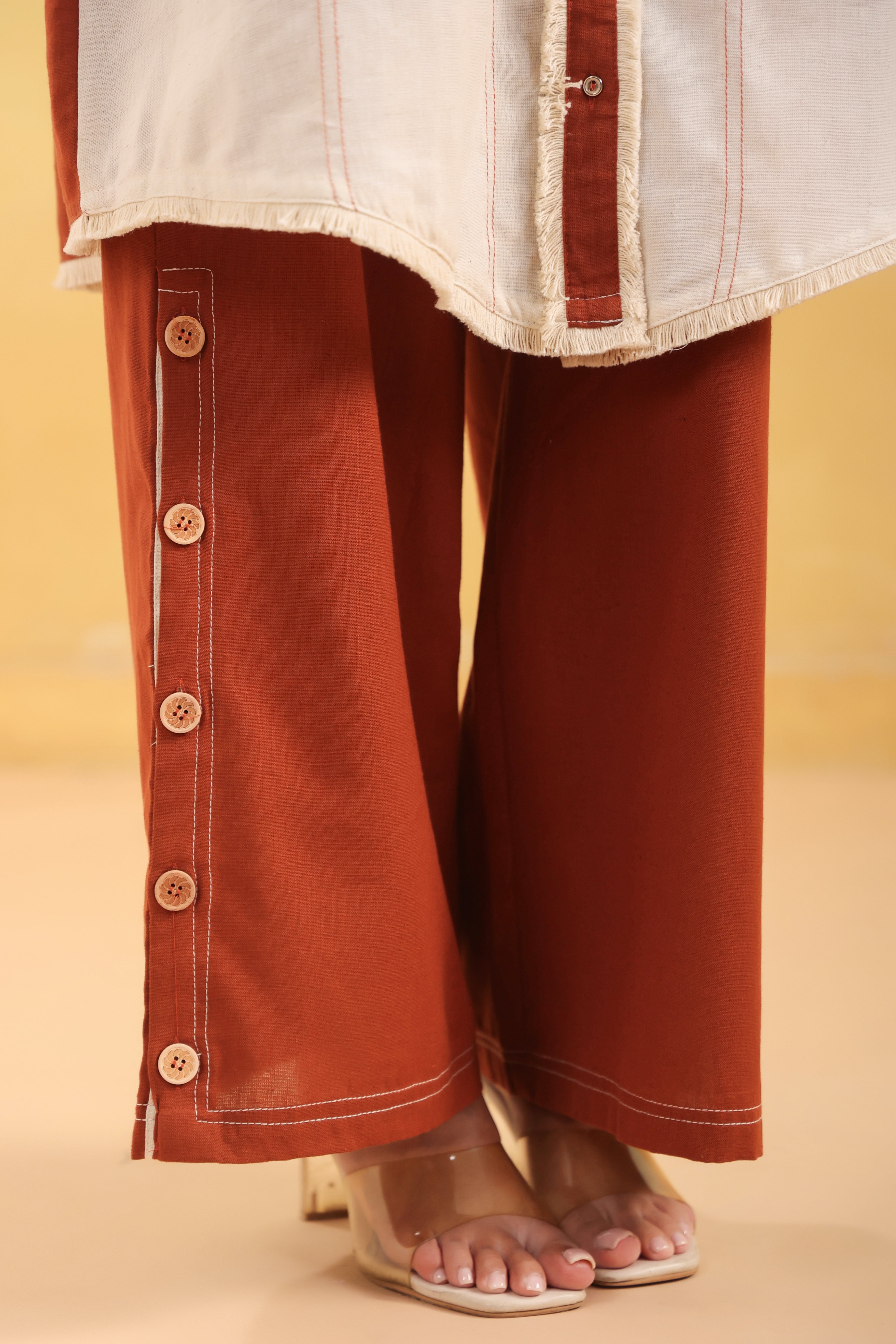 Women Rust Brown & White Colorblock Sleeveless Co-ord Set