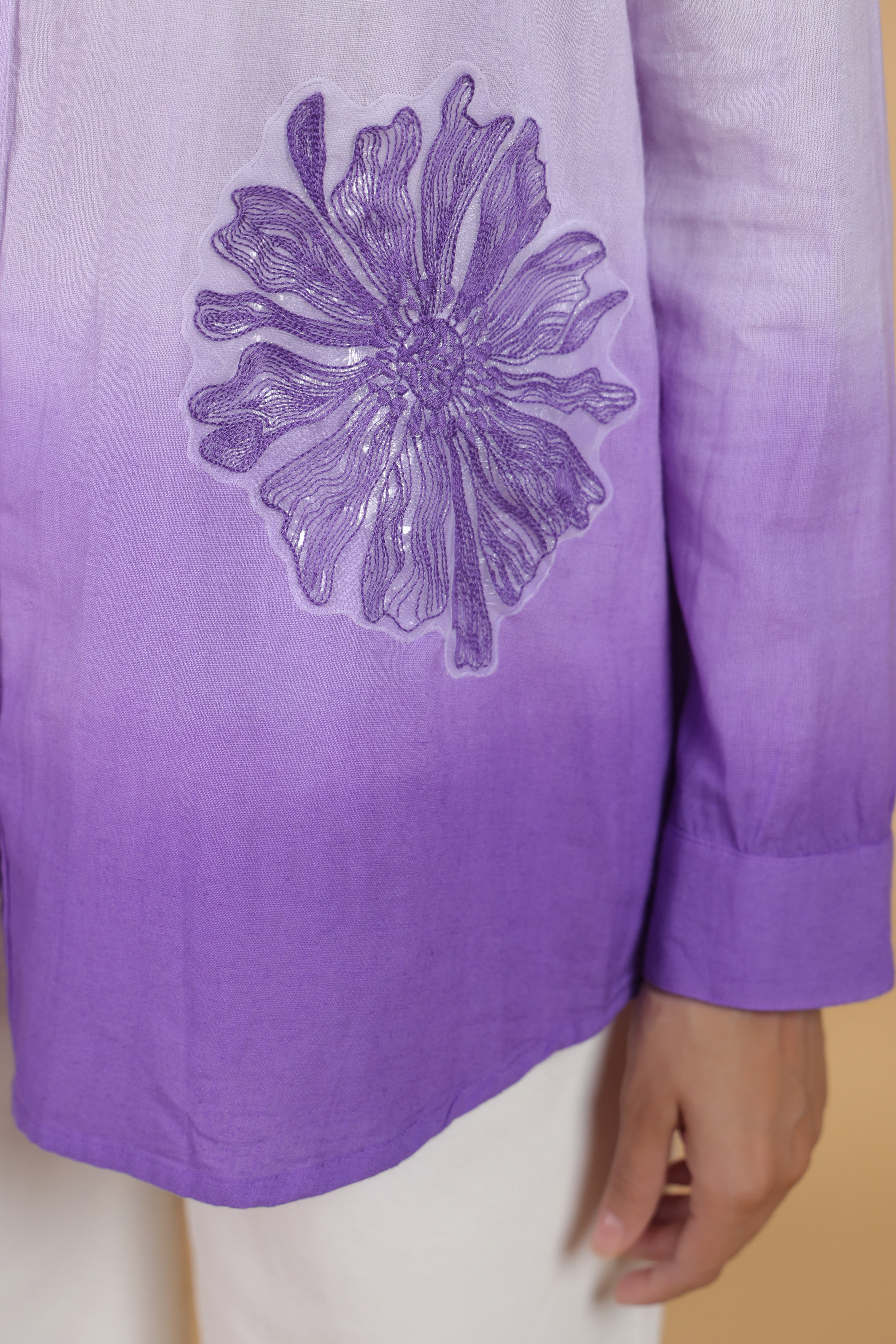 Lavender Embroidered Cotton Top