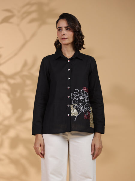 Designer Black Embroidered Top