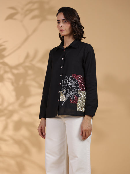 Designer Black Embroidered Top