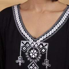 Black Embroidered Cotton Kaftan For Women