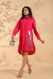 Pink Embroidered Shirt Pattern Midi Dress