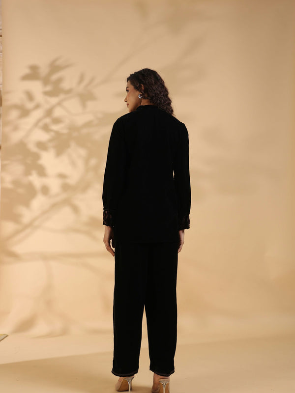 Designer Black Poly Velvet Co Ord Set