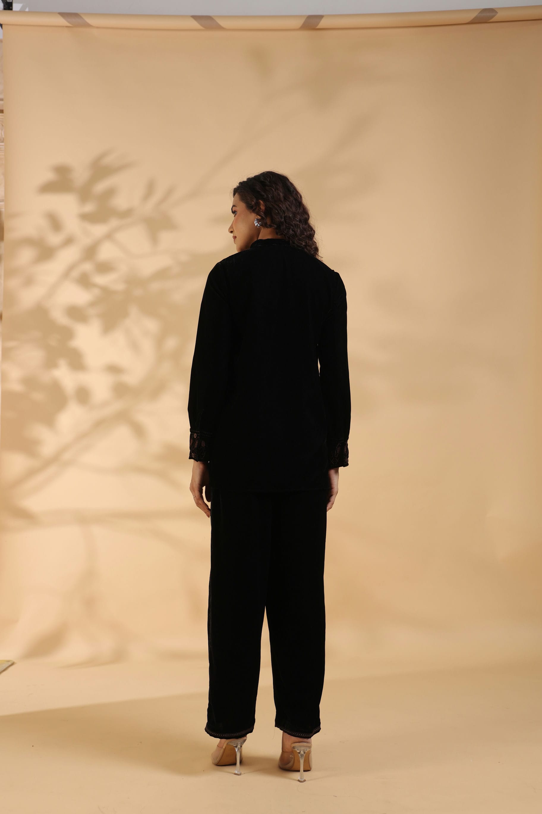 Designer Black Poly Velvet Co Ord Set