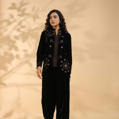 Designer Black Poly Velvet Co Ord Set