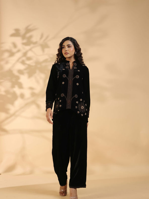 Designer Black Poly Velvet Co Ord Set