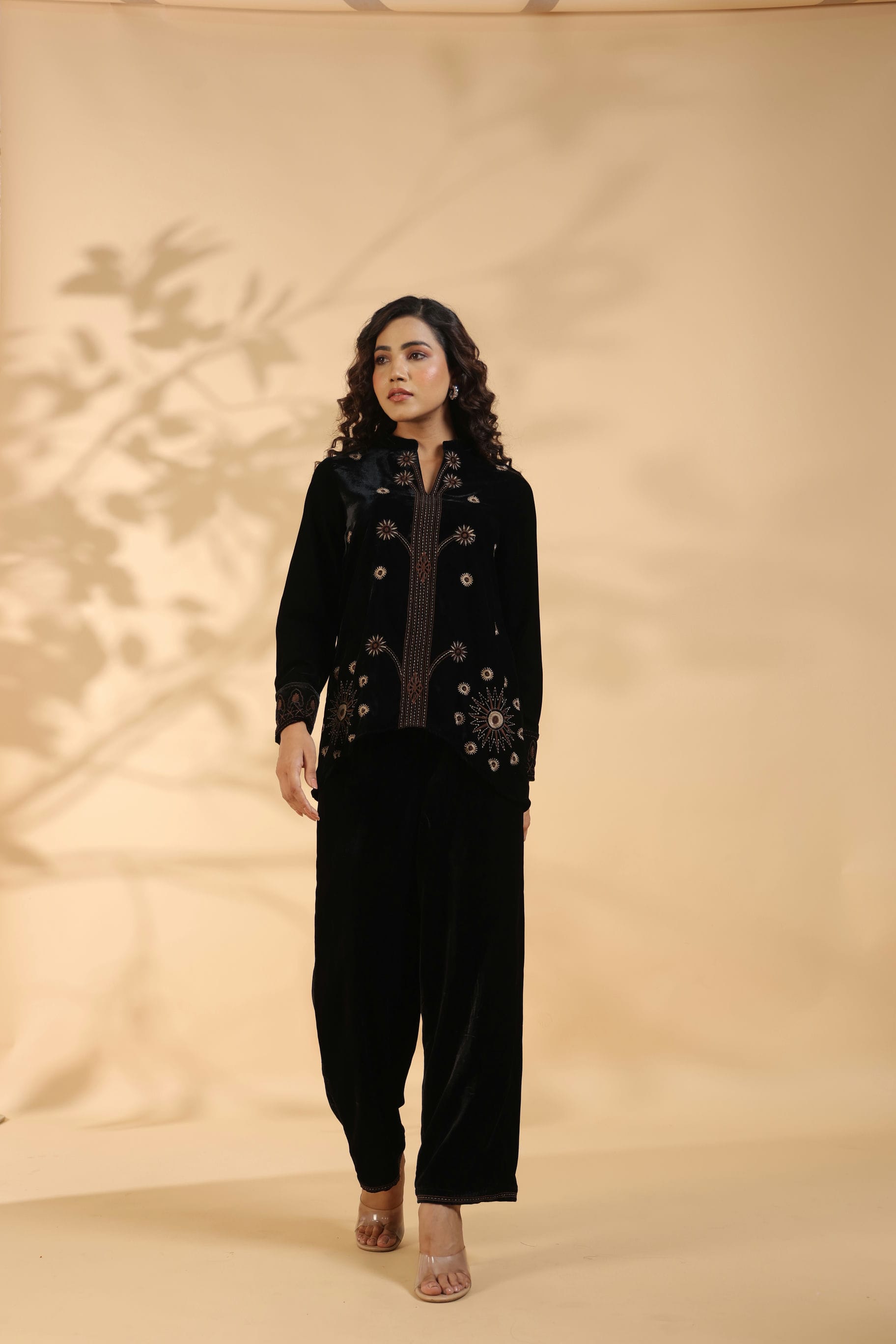 Designer Black Poly Velvet Co Ord Set
