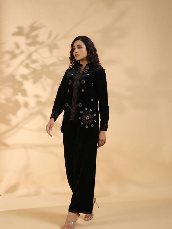 Designer Black Poly Velvet Co Ord Set